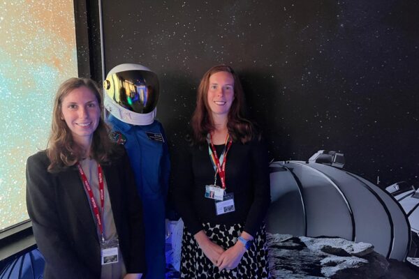 Digital Infrastructure and England’s Connected Heartland team members with space suit in the Moon and Mars Room